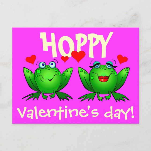 Hoppy Valentines Day Happy Cartoon Frogs Postcard (Front)