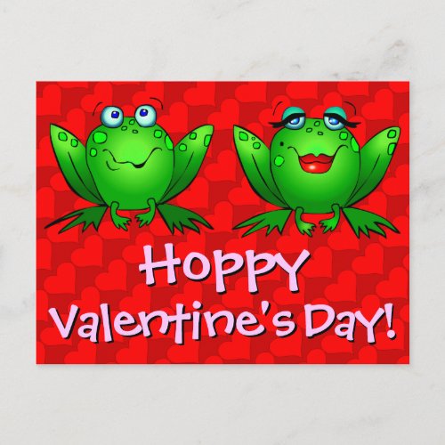 Hoppy Valentines Day Red Hearts Frogs Postcard