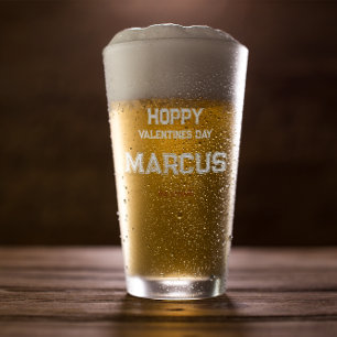 Hoppy Valentines Monogram For Him Glass