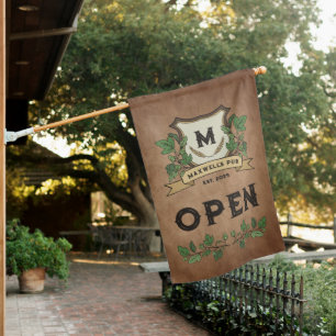 Hops Barley Monogram Weathered Your Pub Open House Flag
