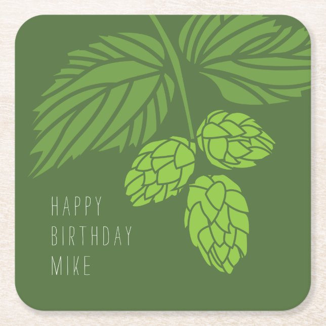 Hops Coasters, Beer Tasting Party, Birthday Square Paper Coaster (Front)
