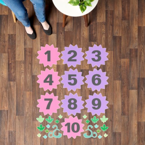 Hopscotch Classroom Game 10 Flowers Leaves Pastel Floor Decals