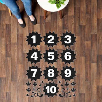 Hopscotch Classroom Game 10 Flowers White Black Floor Decals by LaborAndLeisure at Zazzle