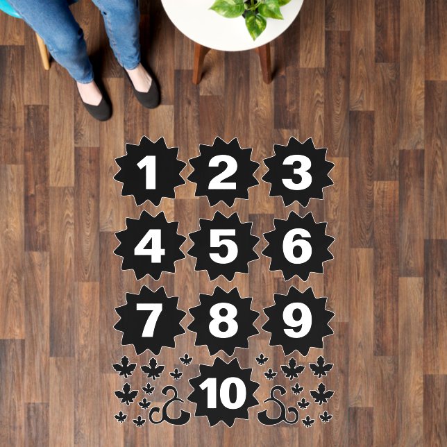Hopscotch Classroom Game 10 Flowers White Black Floor Decals (Floor)