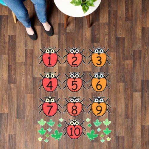 Hopscotch Classroom Game 10 Ladybugs and 20 Leaves Floor Decals