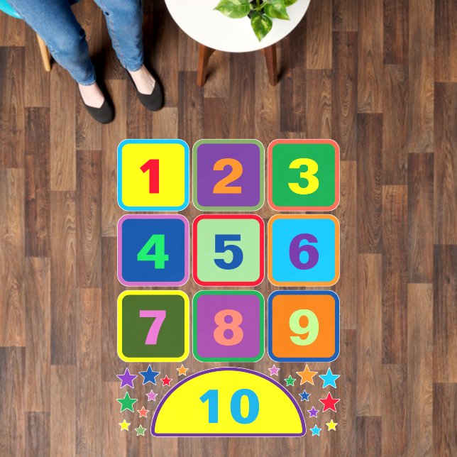 Hopscotch Classroom Game 10 Numbers Stars Colorful Floor Decals (Floor)