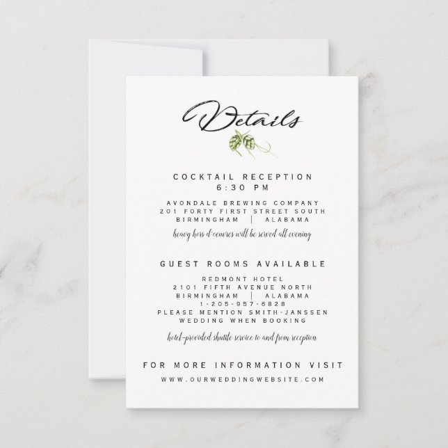 Hopvine Wedding Invitation Reception Details Card (Front)