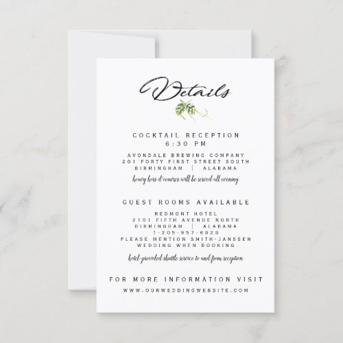 Hopvine Wedding Invitation Reception Details Card