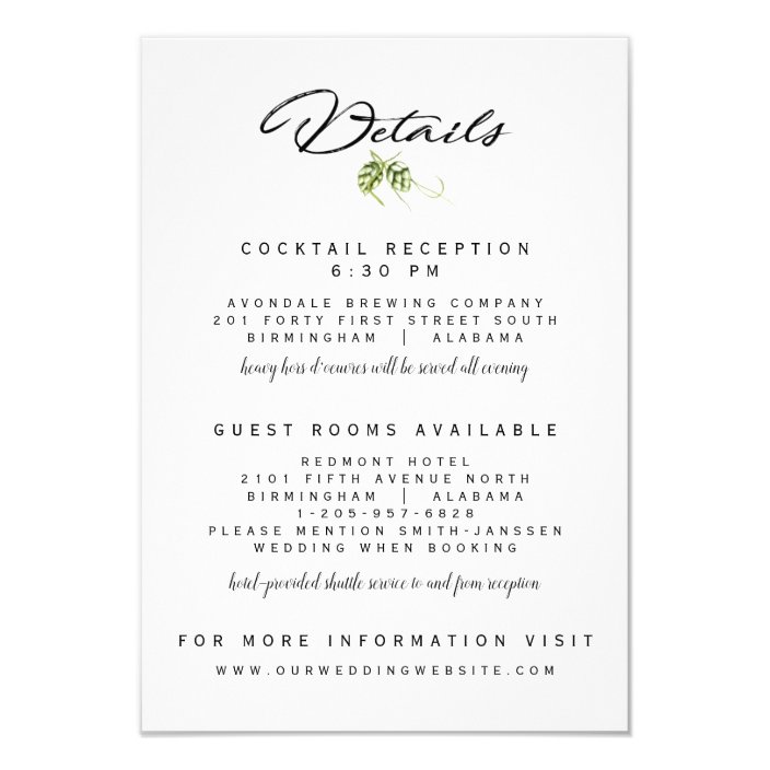 Hopvine Wedding Invitation Reception Details Card Zazzle Com