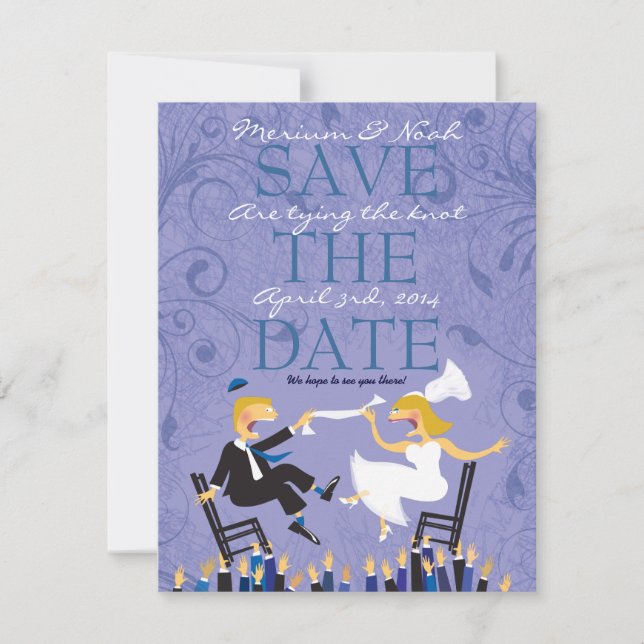 Hora Chair Dance Jewish Wedding Save the Date (Front)