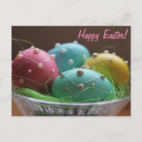 Horiz Happy Easter Colorful Eggs Holiday Postcard