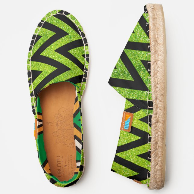 Horiz Zigzag Faux Green Glitter Pic Pattern, ZEA Espadrilles (Side)