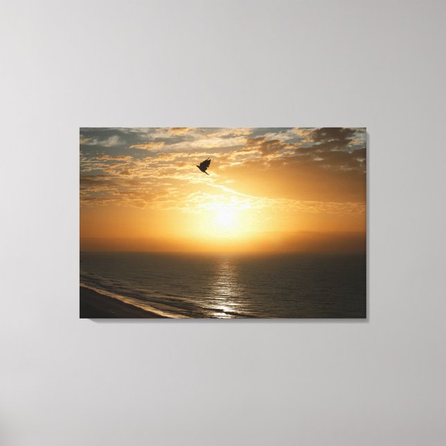 Horizon Ocean Front Sunrise View Bird Silhouette  Canvas Print (Front)