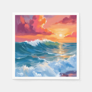 Horizon of Light Ocean Waves Sunset Watercolor Napkins