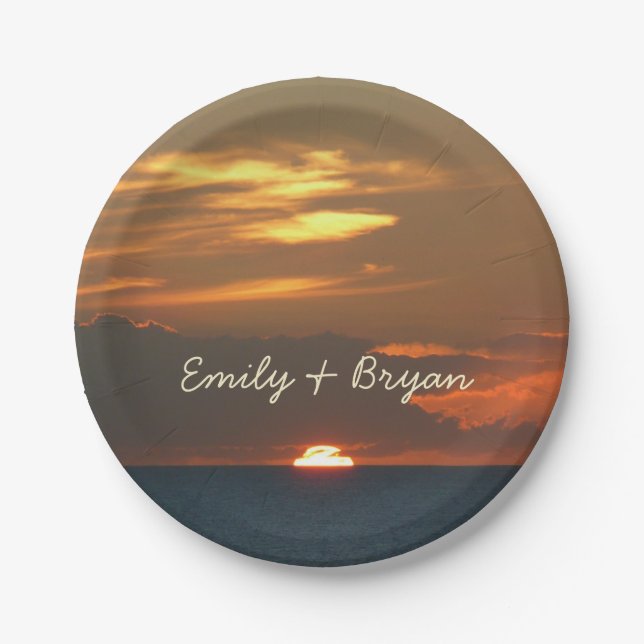 Horizon Sunset Colorful Seascape Photography Paper Plates (Front)