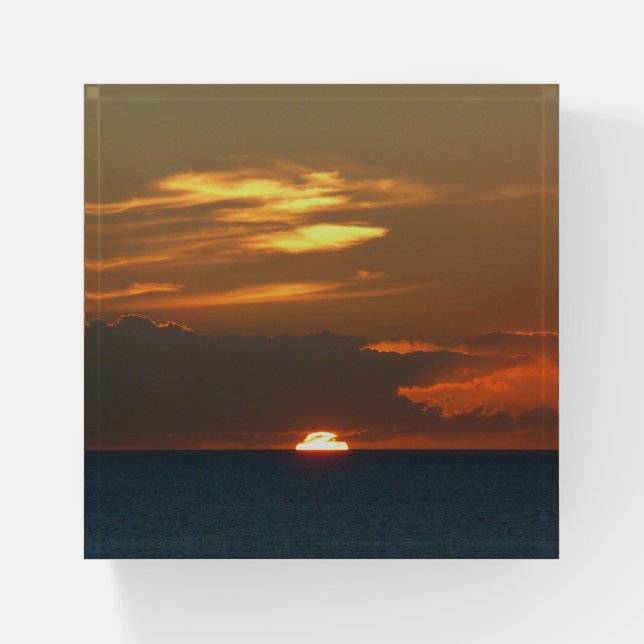Horizon Sunset Colorful Seascape Photography Paperweight (Front)