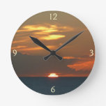 Horizon Sunset Colorful Seascape Photography Round Clock