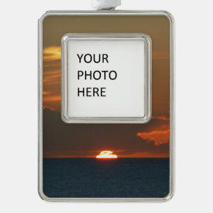 Horizon Sunset Colorful Seascape Photography Silver Plated Framed Ornament