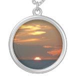 Horizon Sunset Colorful Seascape Photography Silver Plated Necklace