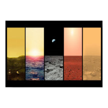 Horizon view of venus earth moon mars titan