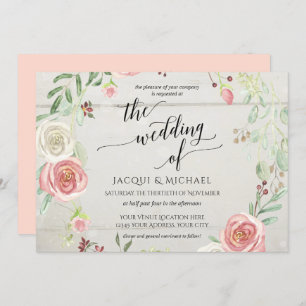 Horizonal Rustic Elegant Rose Wreath Foliage Leaf Invitation
