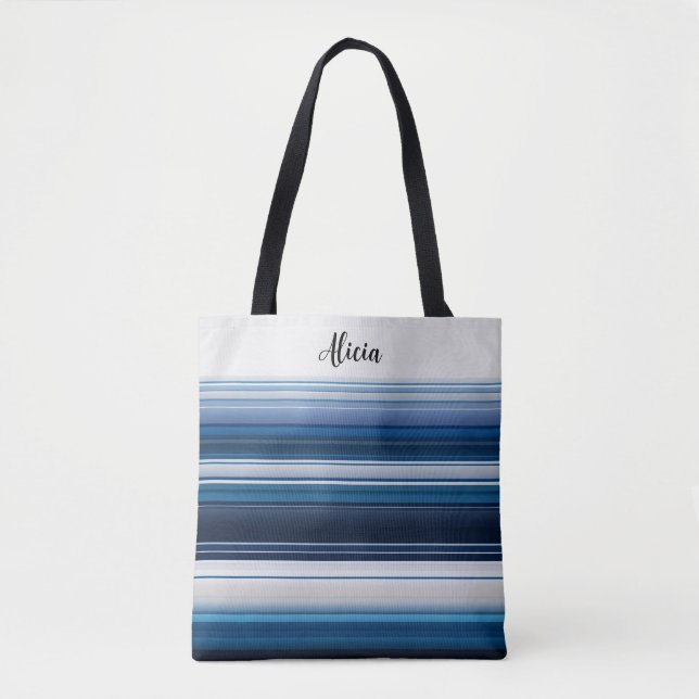 Horizonal Stripes in Blue White Gray Tote Bag (Front)