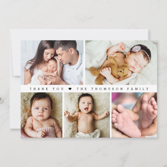 Horizontal Baby Girl Photo Collage Shower  Thank You Card (Front)