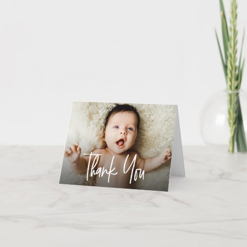 Horizontal Baby Photo Modern Handlettering script Thank You Card