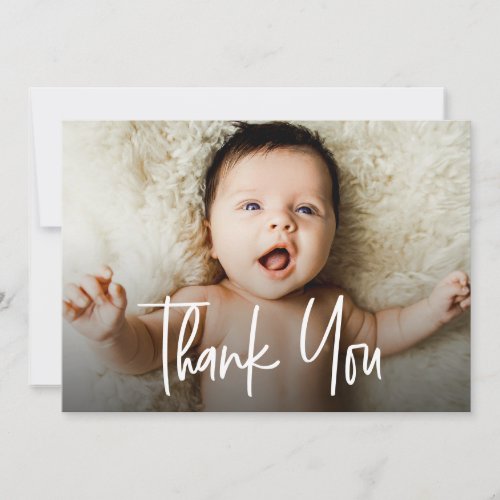 Horizontal Baby Photo Modern Handlettering script Thank You Card