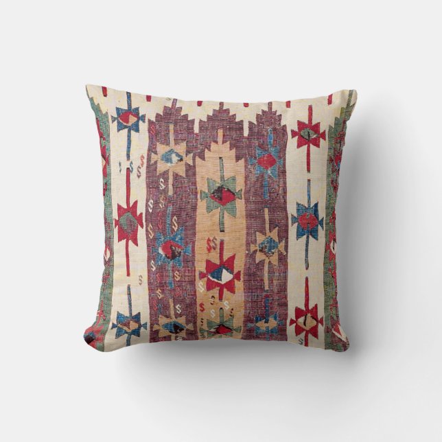 Horizontal Band Kilim Purple Green Bands Throw Pillow (Front)