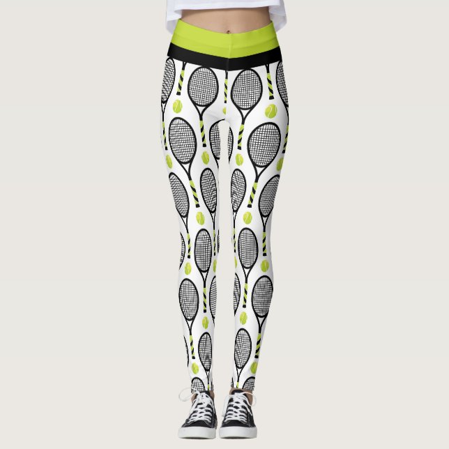 🎾Horizontal Black and green tennis🎾 Leggings (Front)