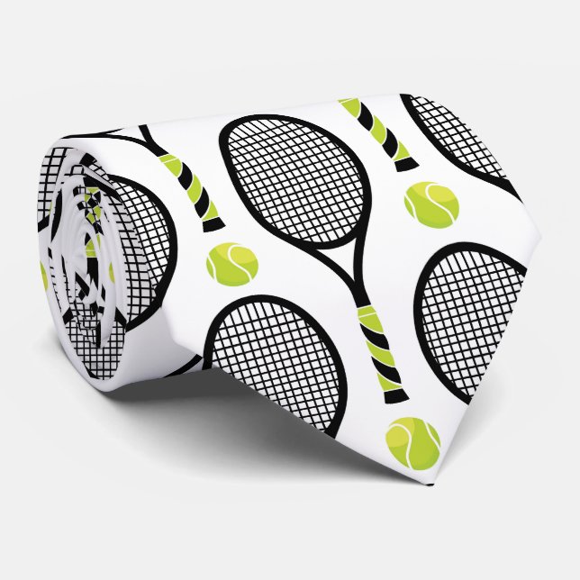 🎾Horizontal Black and green tennis🎾 white  Neck Tie (Rolled)
