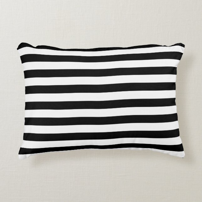 Horizontal Black and White Stripe Pattern Decorative Pillow (Front)