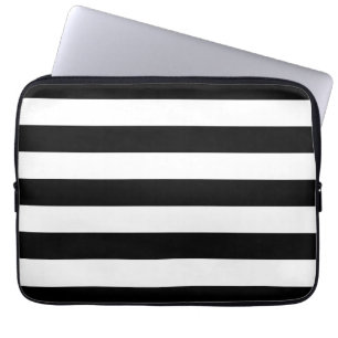 Horizontal Black And White Stripes Laptop Sleeve