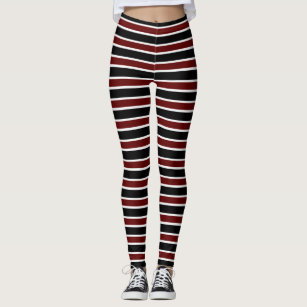 Burgundy and Grey Horizontal Stripes Leggings for Sale by