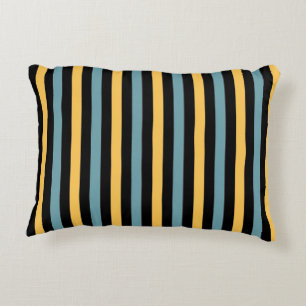 Horizontal  Black, Teal and Yellow Stripes Accent Pillow