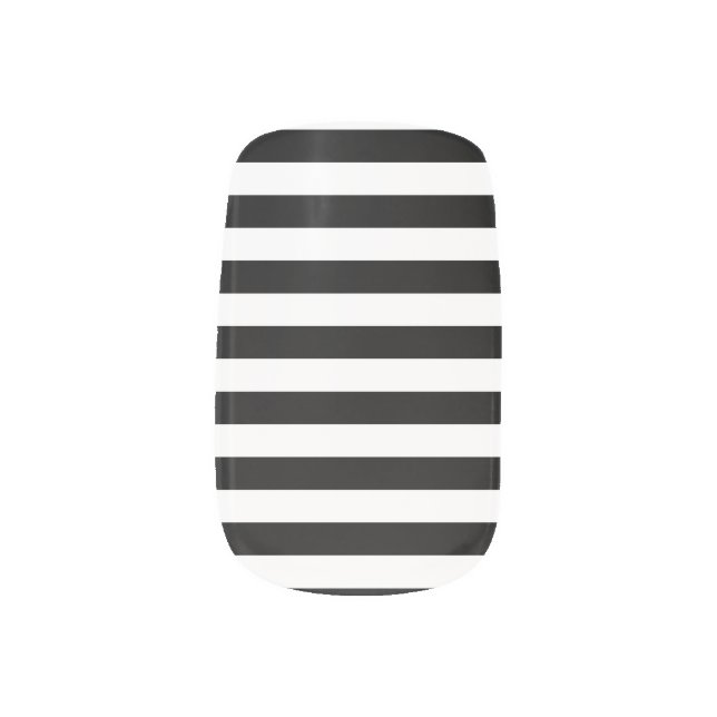 Horizontal Black & White Striped Minx Nail Art (Left Thumb)