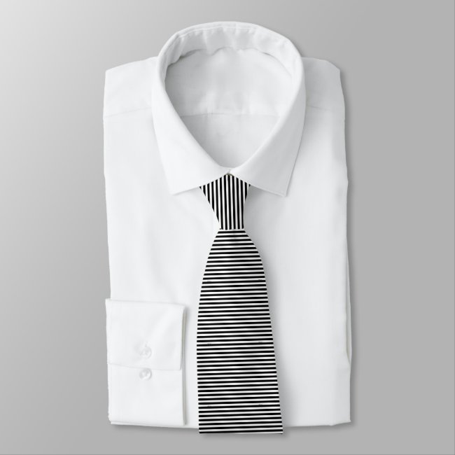 Horizontal Black White Stripes Design Necktie