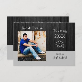 Horizontal Black Wood Photo- 3x5 Grad Announcement by Midesigns55555 at Zazzle