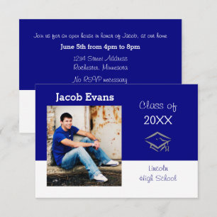 Horizontal Blue w/Photo-3x5Graduation Announcement