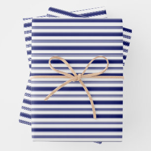 Horizontal Blue & White Stripes (large scale) Wrapping Paper Sheets