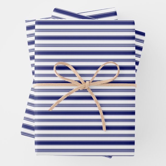 Horizontal Blue & White Stripes (large scale) Wrapping Paper Sheets (In situ)