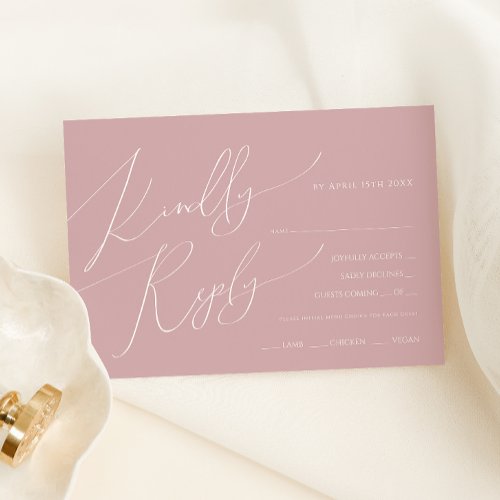 Horizontal Boho Script Rose Menu Choice RSVP Card