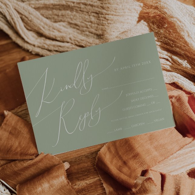 Horizontal Boho Script Sage Menu Choice RSVP Card (Creator Uploaded)