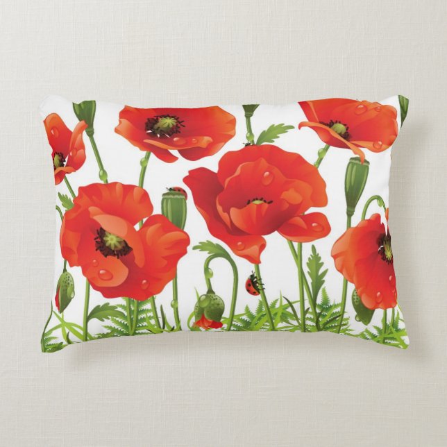 Horizontal border with red poppy accent pillow (Front)