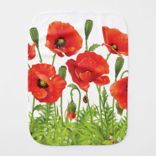 Horizontal border with red poppy baby burp cloth