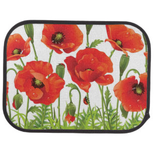Horizontal border with red poppy car mat