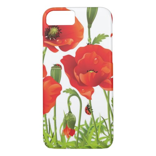 Horizontal border with red poppy iPhone 87 case