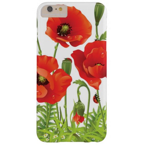 Horizontal border with red poppy barely there iPhone 6 plus case