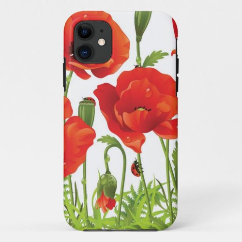 Horizontal border with red poppy iPhone 11 case
